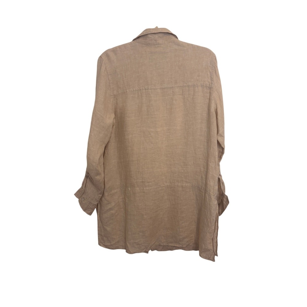 Tahari 100% Linen Long Sleeve Button Front Shirt Tan Tunic Top Size Medium - Picture 3 of 6